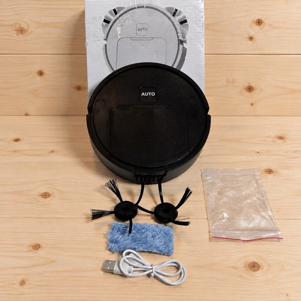 Smart Life Robotic Bagless Vacuum Cleaner, Black, USB Cable, Mop Pad, Brush[D]